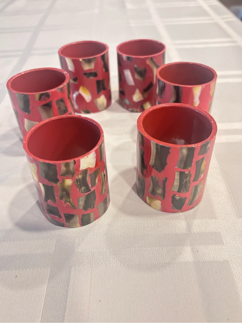 Vintage Pier 1 Mosaic Abalone Shell Inlay Napkin Ring Holder | Set of 6